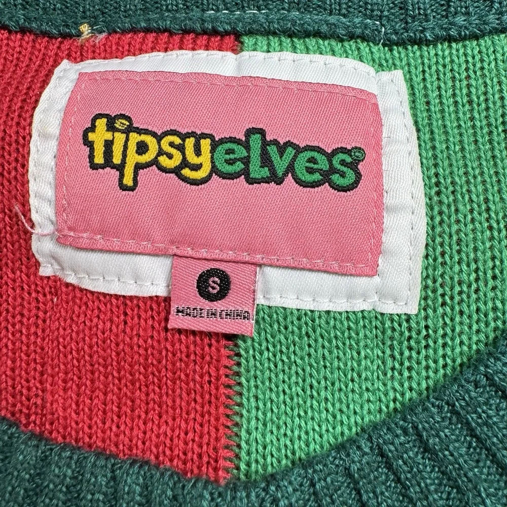 Tipsy Elves Ugly Christmas Sweater Present Gold Womens Pullover Size S